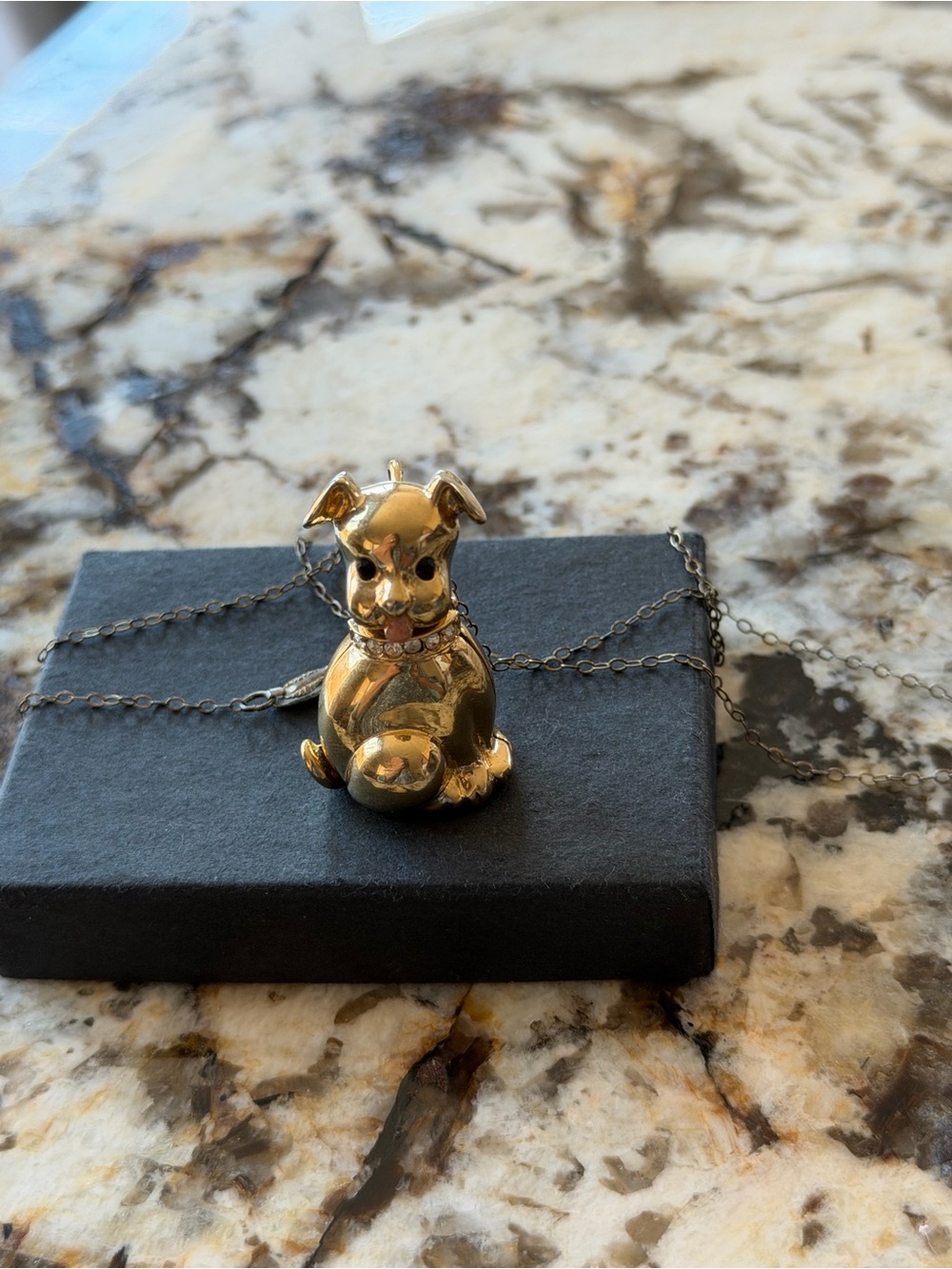Gold Puppy Pendant Necklace with Rhinestone Collar